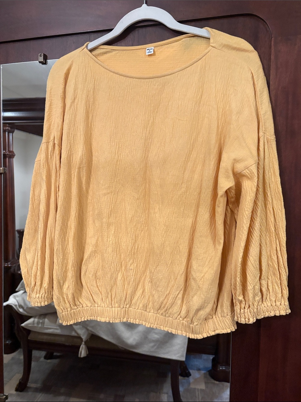 Uniqlo Lightweight Mustard Yellow Long-Sleeve Peasant Top